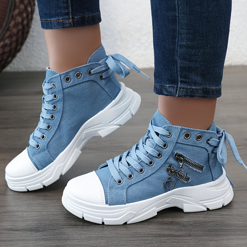 Sneakers, New High-top Shoes for Women 2025 Spring And Autumn Breathable Outdoor Leisure Thick Sole Heightened Zipper Versatile Sports