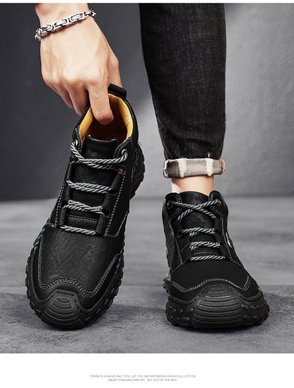 Men's Casual Sneakers, Retro Hand-Stitched Camp Shoes, Slip-Resistant And Durable, Outdoor Enthusiast Hiking Shoes for Urban Commuting, High-Top Shoes