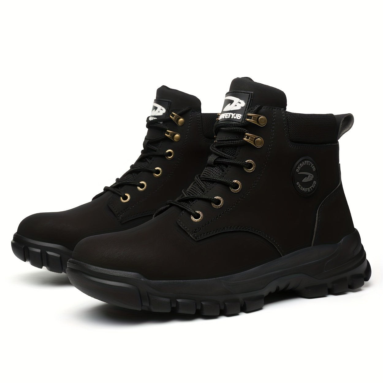 Men's Solid Color Classic High Top Plain Toe Steel Toe & Puncture Proof Safety Boots, Comfy Non Slip Durable Lace Up Work Shoes, Men's Constructional & Industrial Footwear