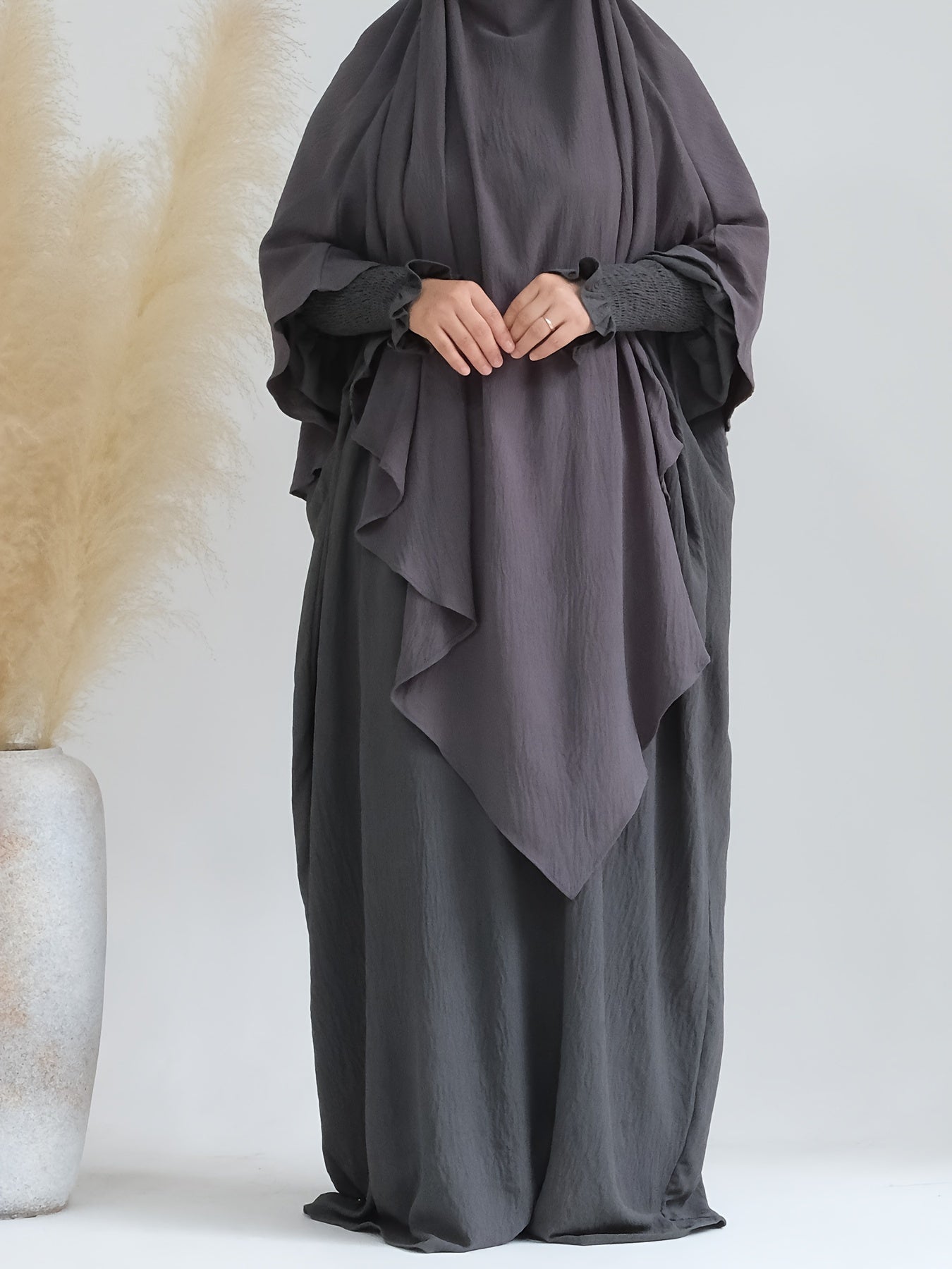 Khimar+abaya 2pcs Set Umrah Rida Set Player Abaya Set with Pockets