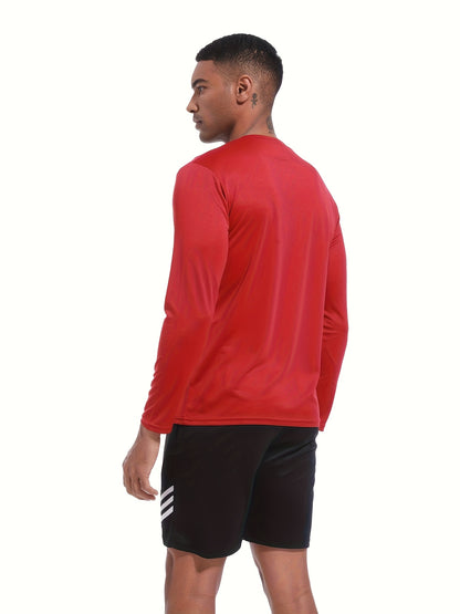 5pcs Men'S Sports And Leisure Long Sleeved T-shirt, Multi-color Basic Style, Breathable Quick Drying Solid Color Round Neck Sports Top