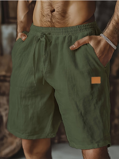 New Shorts, Drawstring Style, Elastic Waist, Solid Color, Breathable, with Pockets, Suitable for Daily Beach And Seaside Wear, Casual Shorts, Men'S Wear