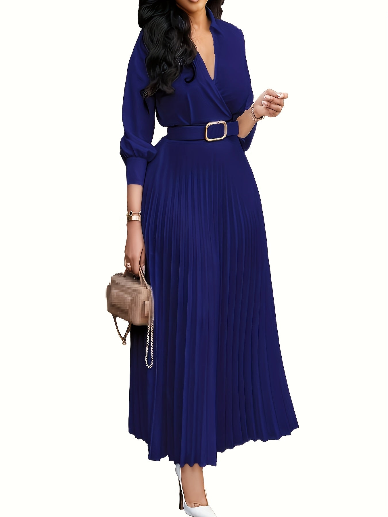 Women's Dress, 3/4 Sleeve Flared A Line, Casual Semi Formal with Belt, Wedding Guest Office Lady