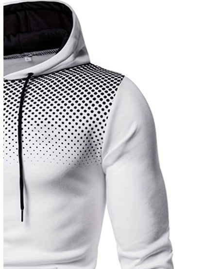 Men's Polka Dot Printed Hooded Jacket, Hooded Jacket with Zippers and Pockets, Men's Winter and Autumn Casual and Sporty Fashion