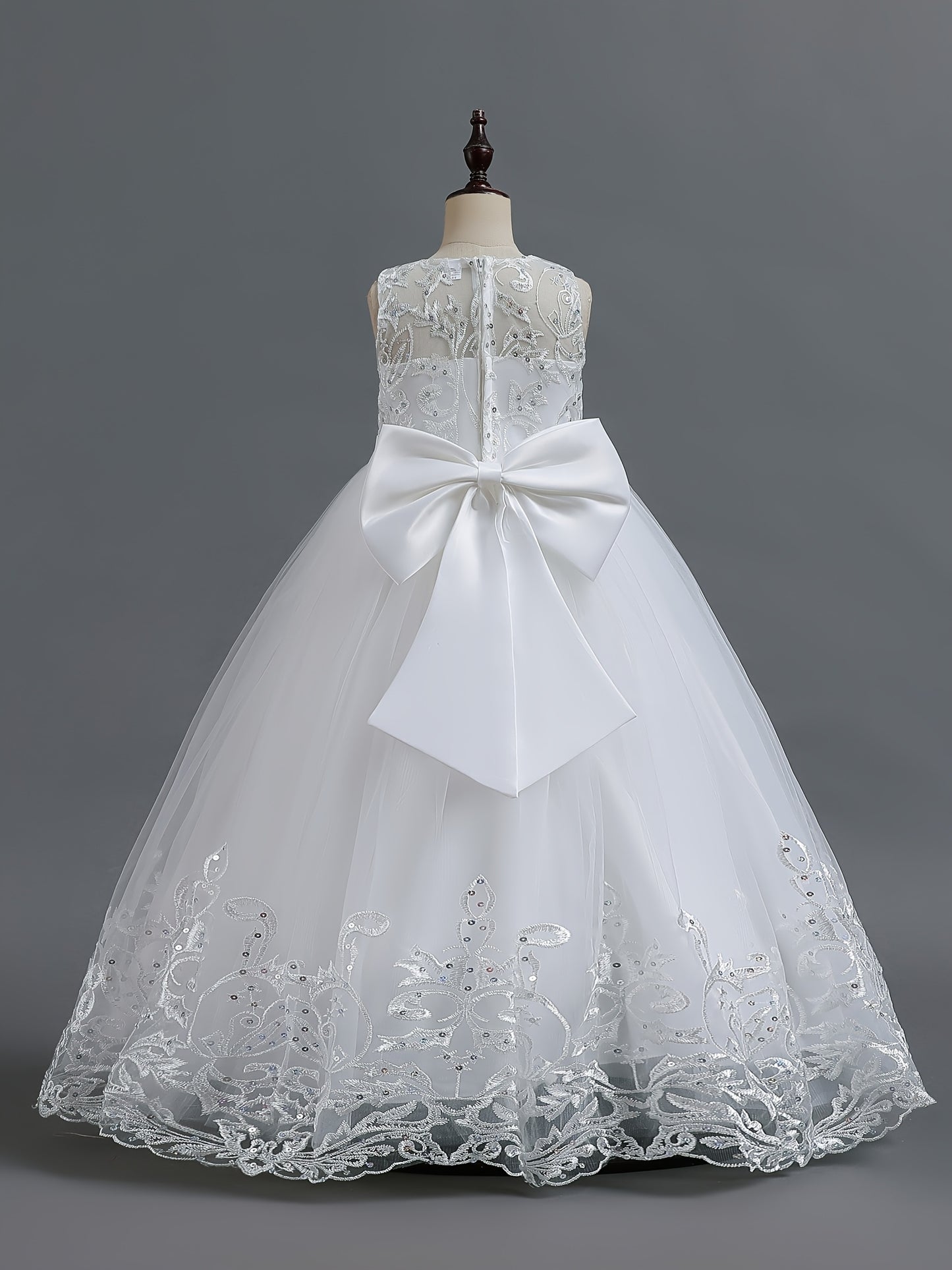 Flower Girl Lace Dress for Kids Wedding Bridesmaid Pageant Party Formal Long Gown Princess Communion Tulle Bow Dresses