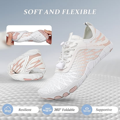 Women's Versatile Quick-Dry Sneakers: Lightweight, Non-Slip, Breathable Striped Aqua Shoes for All-Season Outdoor Adventurew Slip Lace Up Casual Shoes