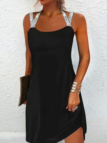 Women'S Shiny Cross-Strap Adhesive Dress