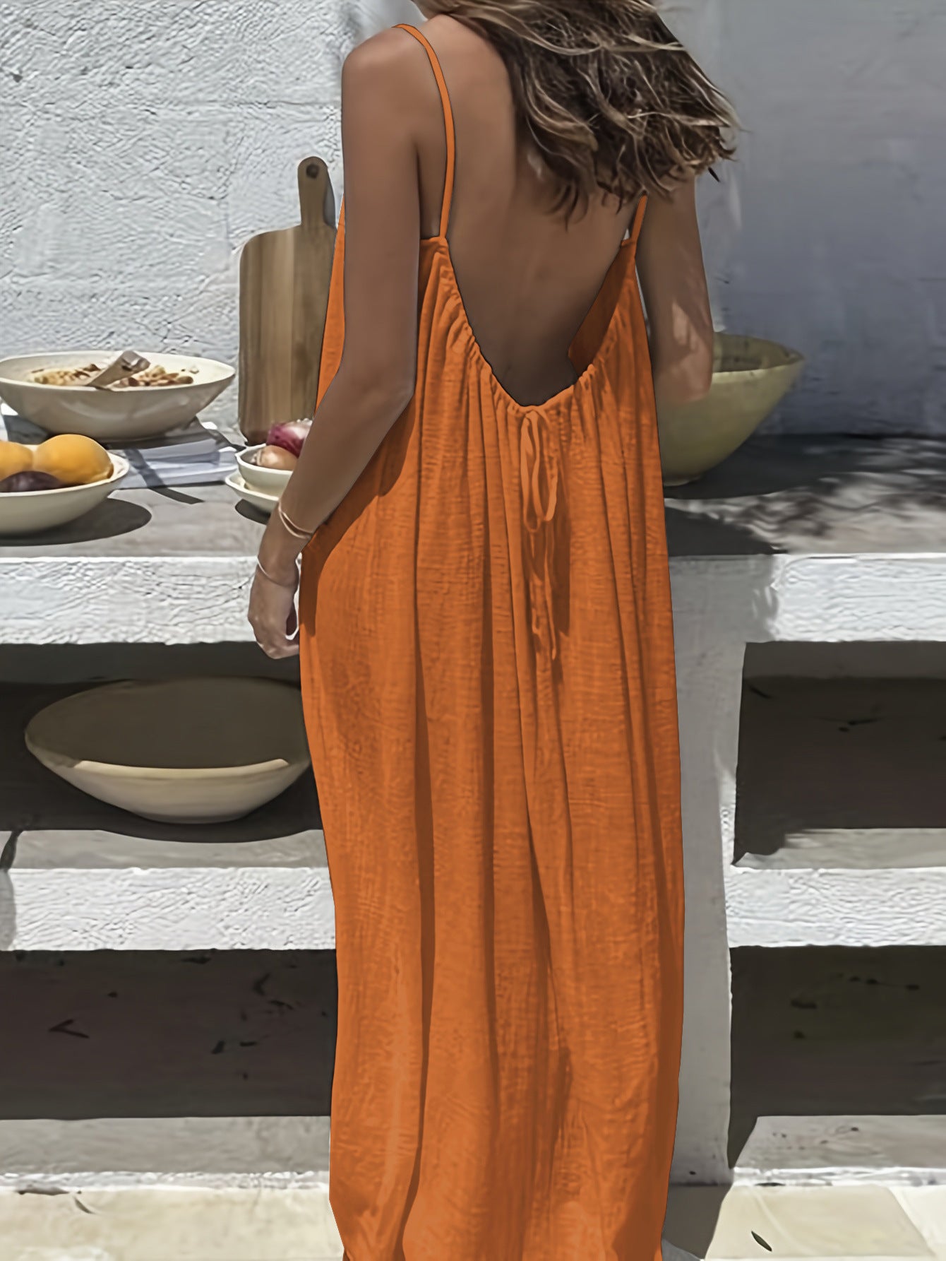 Plus Size - Plus Size - 2026 New Women'S Camisole Backless Loose Long Home Wear Dress | Beach Skirt Swimsuit, V-neck, Sleeveless, Medium Stretch Fabric, Random Print, Straight Hem, Elegant Style for Spring/Summer