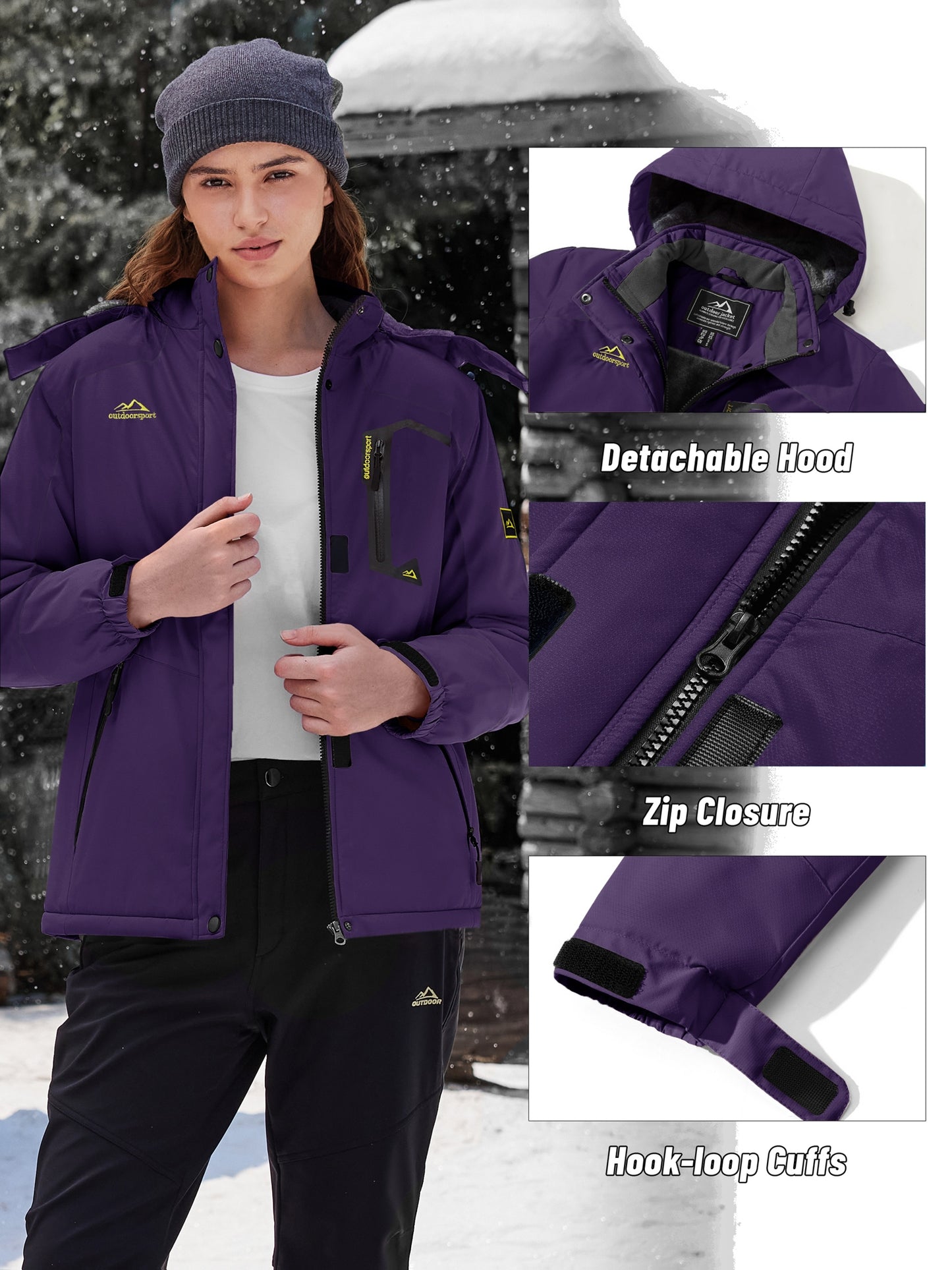 Women's Winter Ski Jacket - High Quality Soft-shell Hooded Jacket Windproof Detachable Hood Multi-pockets Warm Thickened Fleece Lined - Winter Outdoor Snow Sports Skiing Snowboarding Hiking Camping Daily Casual Wear Work Wear Rain Windbreaker