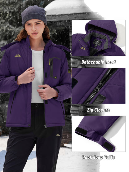 Women's Winter Ski Jacket - High Quality Soft-shell Hooded Jacket Windproof Detachable Hood Multi-pockets Warm Thickened Fleece Lined - Winter Outdoor Snow Sports Skiing Snowboarding Hiking Camping Daily Casual Wear Work Wear Rain Windbreaker