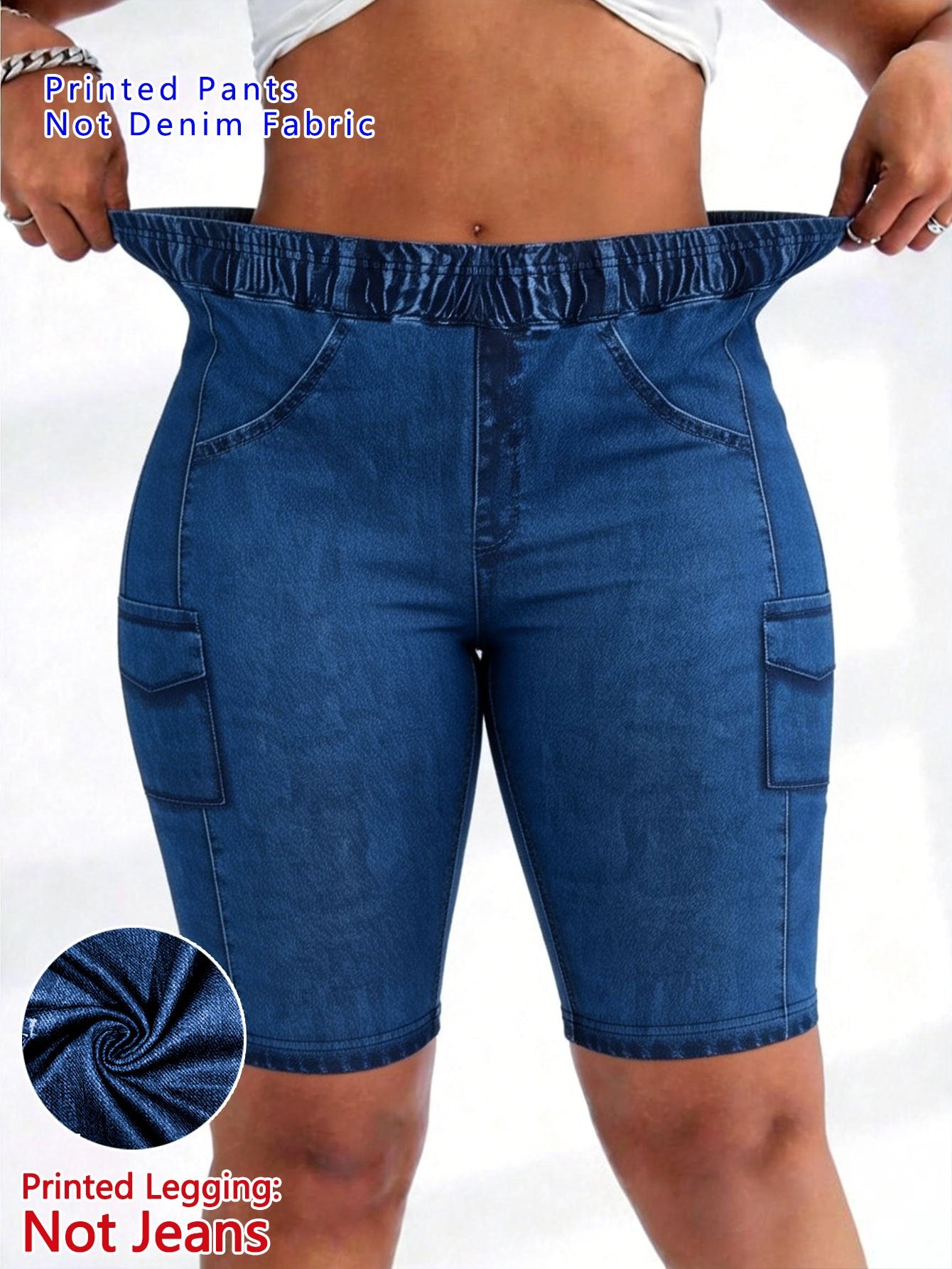 【imitation denim】Printed Pants- Non Denim Fabric 2026 Spring/Summer Hot Trend Non-Denim Base Tight Shorts with Full Elasticity, Retro Print, Suitable for Commuting and, Machine Washable