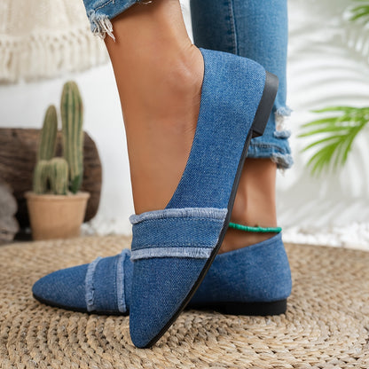 [Slip-On Loafers] Women's Slip-On Pointed Toe Loafers with Fringe Detail - Soft Fabric Upper & Sole, - Casual to Dressy Suitable for - Wear, Office, Semi-Formal Events & Everyday Outfits