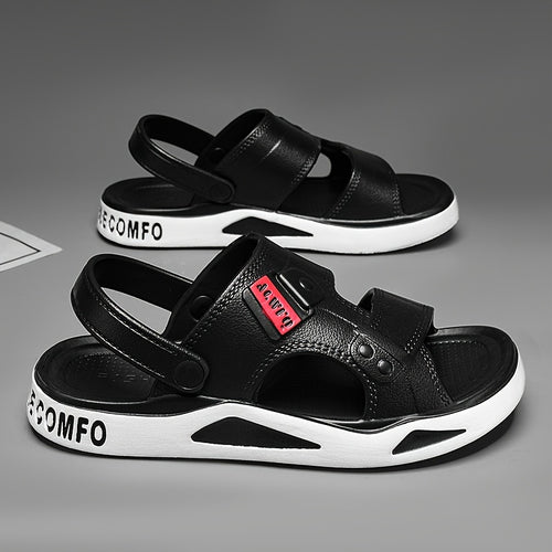 RECOMFOX Men'S EVA Slides - Comfortable, Non-Slip, Open-Toe Slippers with Arch Support for Indoor & Outdoor Use - Stylish Black with Red Accents for Beach, Shower, and Casual Wear