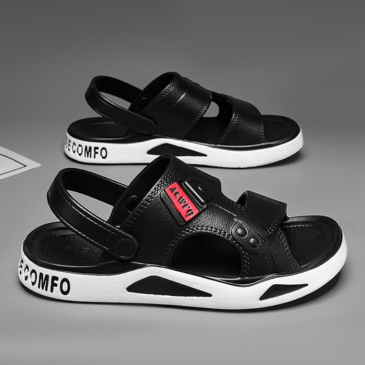 RECOMFOX Men'S EVA Slides - Comfortable, Non-Slip, Open-Toe Slippers with Arch Support for Indoor & Outdoor Use - Stylish Black with Red Accents for Beach, Shower, and Casual Wear