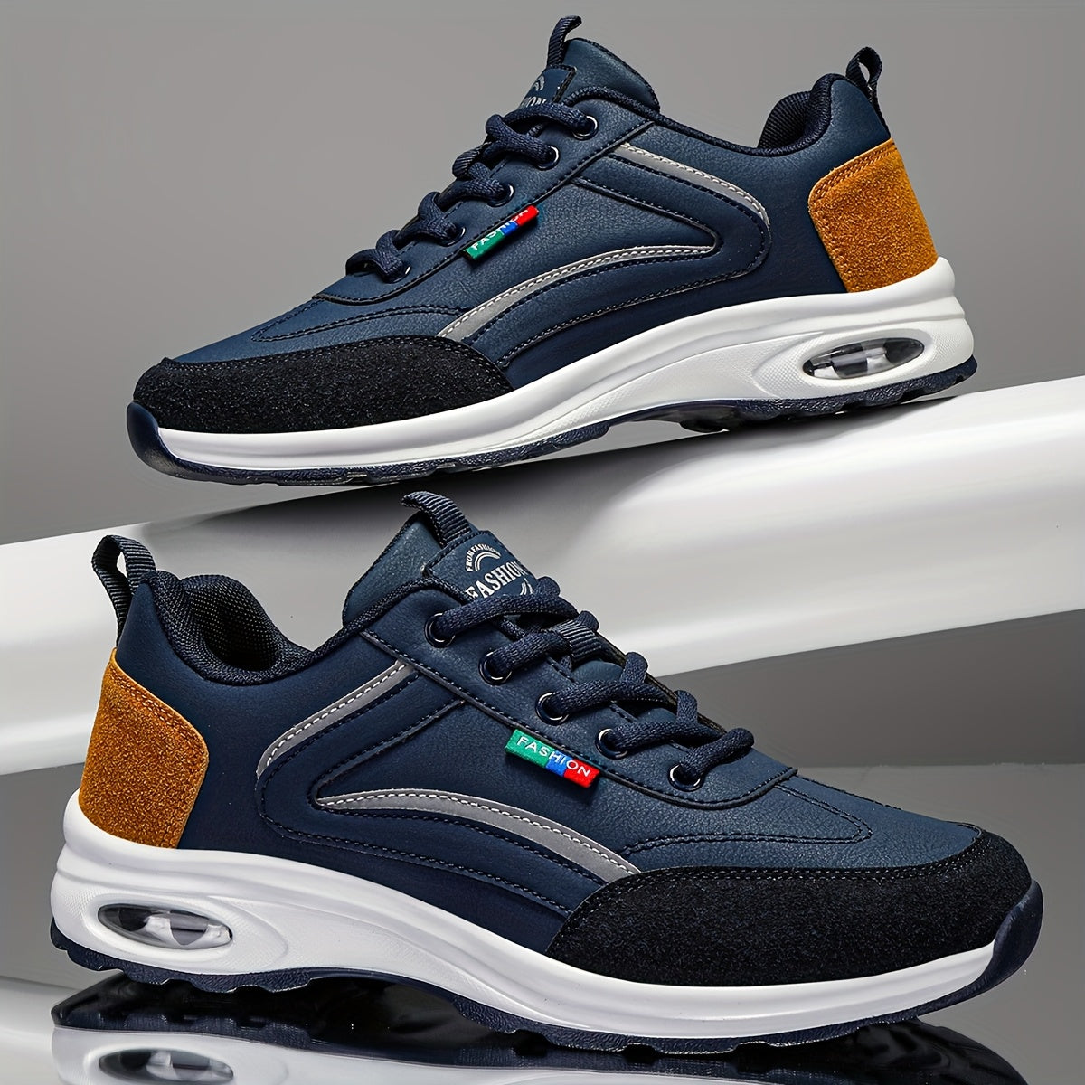Men's Fashion Road Running Shoes - Casual & Sporty, Two-Tone Design with Air Cushion, Durable Rubber Sole, Comfortable Fabric Lining, Lace-Up, Low-Top Sneakers for All Seasons