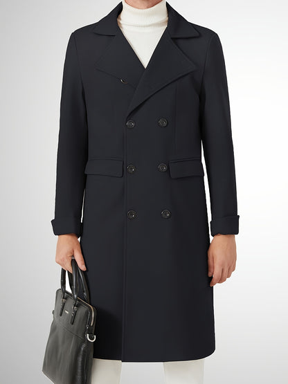 Men's Notch Lapel Long Trench Coat - Casual Insulated Winter Peacoat Classic Double Breasted Overcoat Solid Winter Coat -  Wool Blend - For Men - Suitable for Winter - Perfect Gift for Men