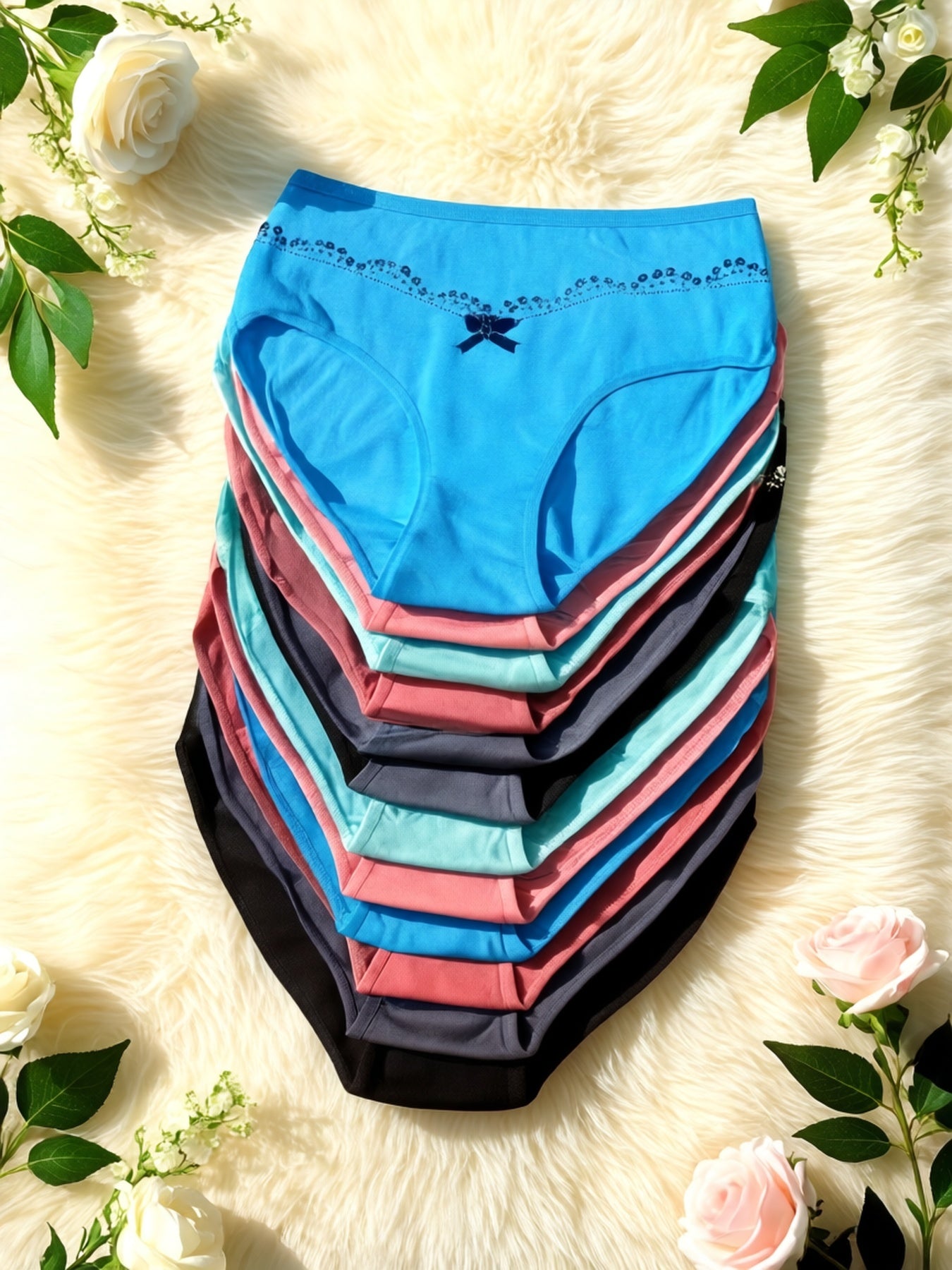 [Women Underwear] 12pcs Set Of Women'S Underwear, Decorated With Butterfly Flower Decorations, Skin Friendly And Breathable, Comfortable And Soft, Elegant And Fashionable Women'S Underwear