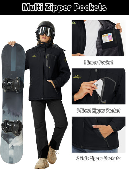 Women's Winter Ski Jacket - High Quality Soft-shell Hooded Jacket Windproof Detachable Hood Multi-pockets Warm Thickened Fleece Lined - Winter Outdoor Snow Sports Skiing Snowboarding Hiking Camping Daily Casual Wear Work Wear Rain Windbreaker