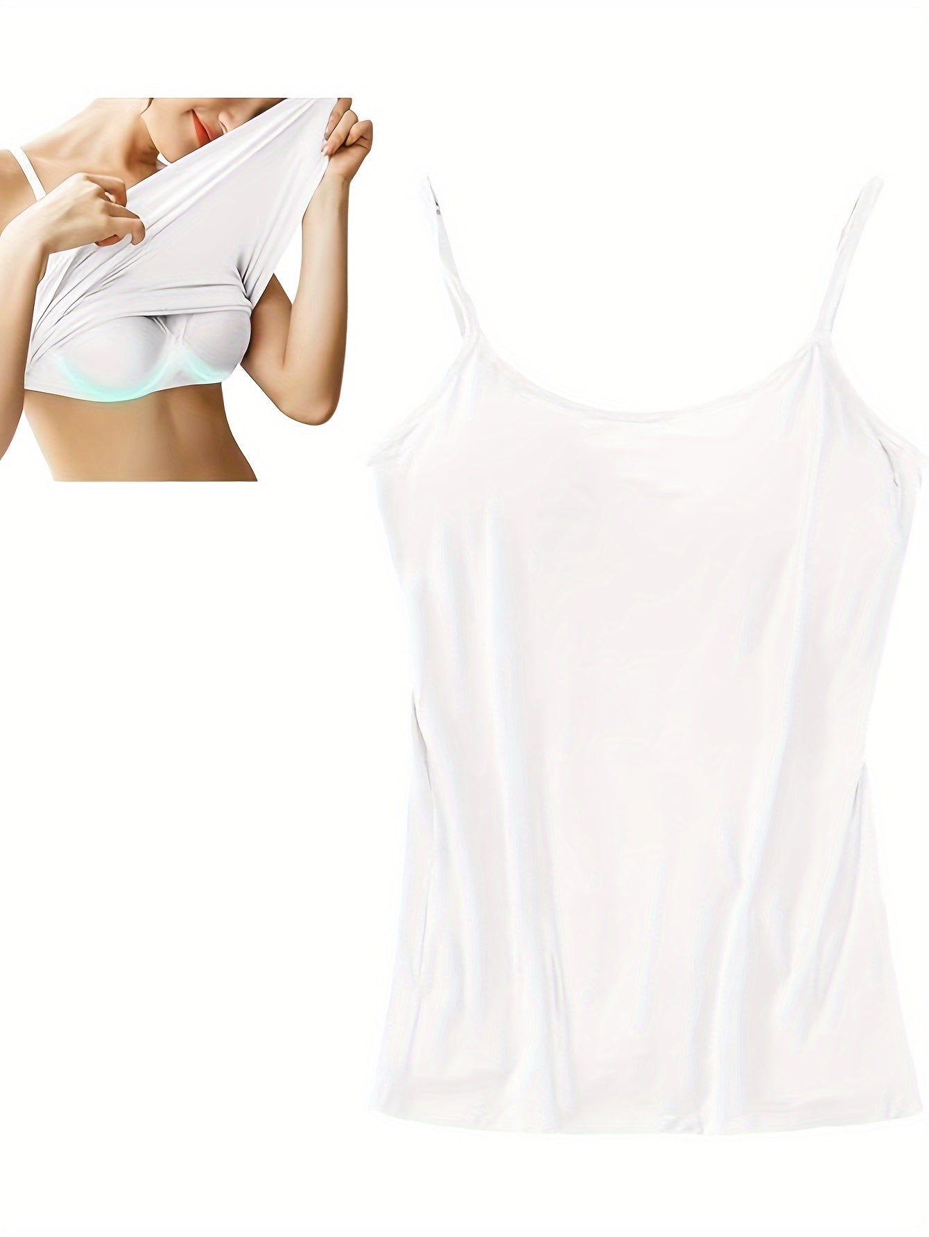Ladies' Tank Top Featuring an Integrated Bra - Padded Camisole For, Highly Elastic Spaghetti Straps with Adjustable Breathable Straps Available in Sizes S to XL