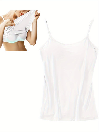 Ladies' Tank Top Featuring an Integrated Bra - Padded Camisole For, Highly Elastic Spaghetti Straps with Adjustable Breathable Straps Available in Sizes S to XL