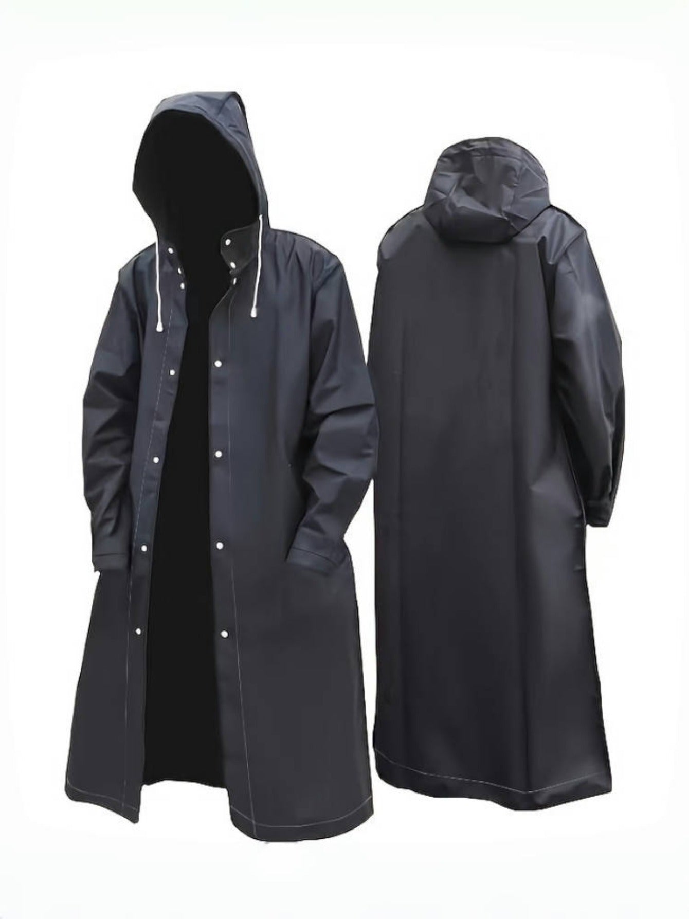 High Quality Hooded Raincoat for Men & Women - Adjustable Drawstring, Full-Length Coverage, Loose Fit Sporty Design for Cycling, Hiking, Fishing - Black, Cycling Gear | Minimalistic Style | Functional Drawstrings