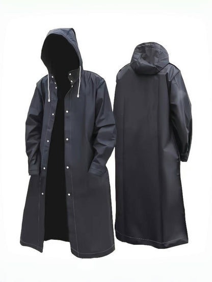 High Quality Hooded Raincoat for Men & Women - Adjustable Drawstring, Full-Length Coverage, Loose Fit Sporty Design for Cycling, Hiking, Fishing - Black, Cycling Gear | Minimalistic Style | Functional Drawstrings