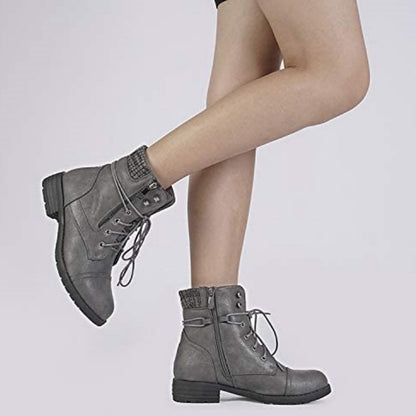 Women's Lace Up Combat boots Winter Warm Ankle Booties Short Boot