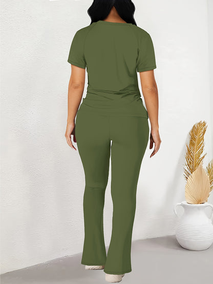 Women'S Casual Long Pants And Short Sleeve Outfit