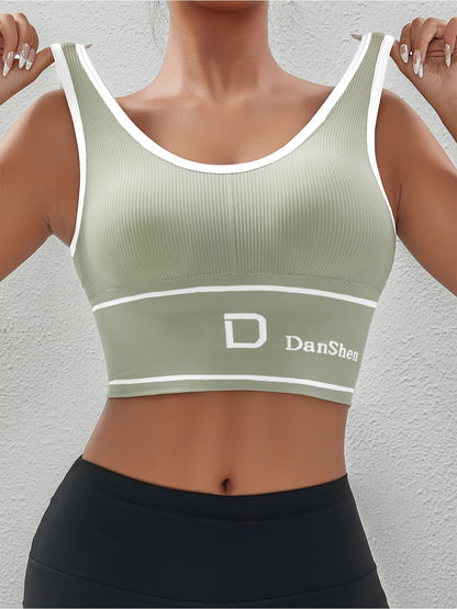 1pc EssElegance Plus-Size Push-Up High-Impact Wireless Sports Bra - Cross-Back Seamless Design with Removable Pads, Breathable Compression for Yoga, Running & Training
