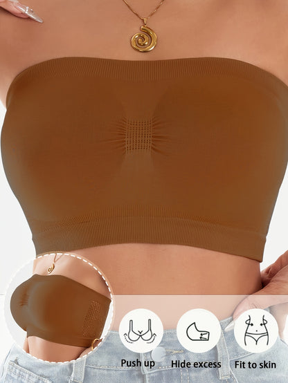 4pcs Set, Women's Pure Color Strapless Bra, Women's 1pc Bra, Breathable Sports Bra, Bra Without Underwire, Pleated Design Bra, Backless Bra
