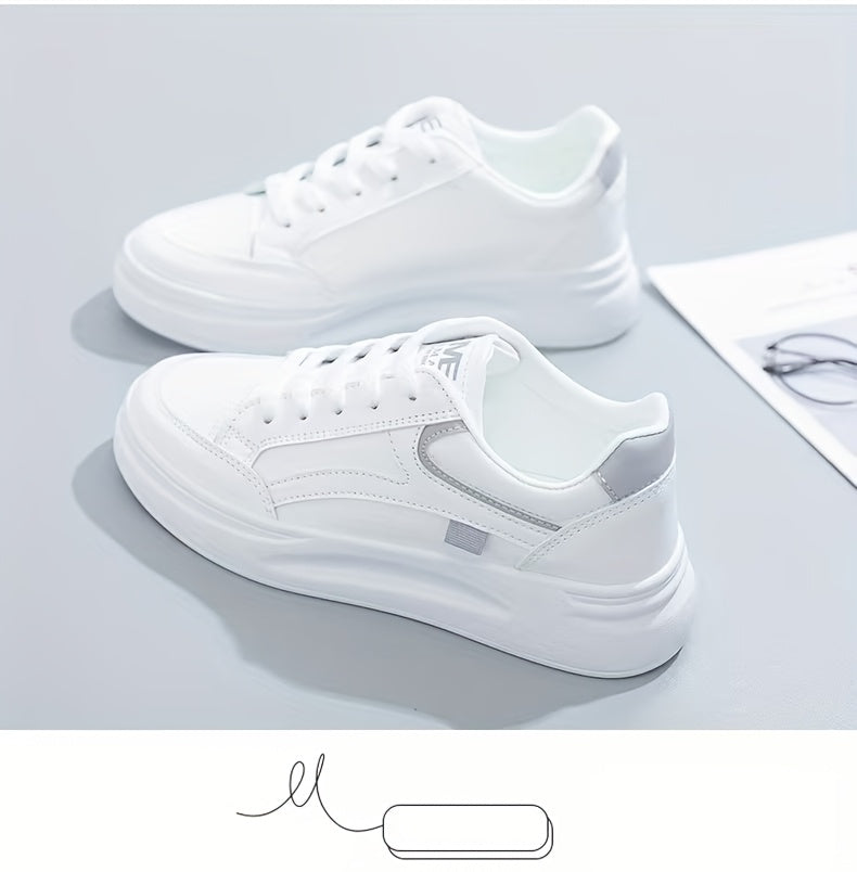 Women's Retro Low-Top Sneakers - Thick Platform Sole Anti-Slip Sole & Breathable Fabric Upper, Lace-Up Round Toe White Suitable for Running, Gym, Casual Wear, - Versatile Sneakers, Women Shoes