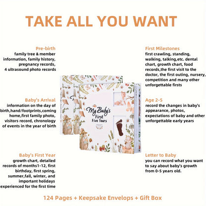 Modern Minimalism: A Memory Book for Male Or Female, 124 Pages, 9.96x9.84 Inches. The First Eternal 5-Year-Old Book, A Milestone Book That Records Every Event From Birth to 5 Years Old, Gender Neutral Journal, Scrapbook, Album