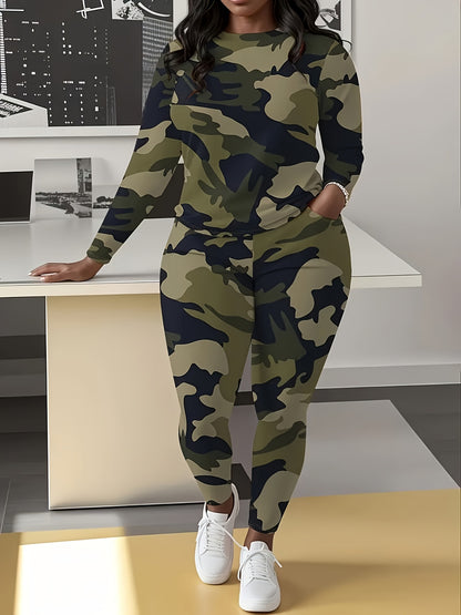 Plus Size - Plus Size - Women'S Plus Size Camouflage Suit, Pants with Pockets