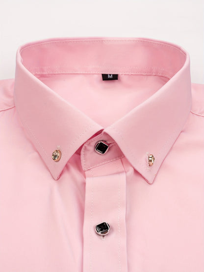 Father'S Day Gift Choice, Men'S Long Sleeve Button Shirt, Crystal Button Design, Solid Color Plain Formal Business Attire, Great As Gift for Party, Wedding, Date Dress Shirt