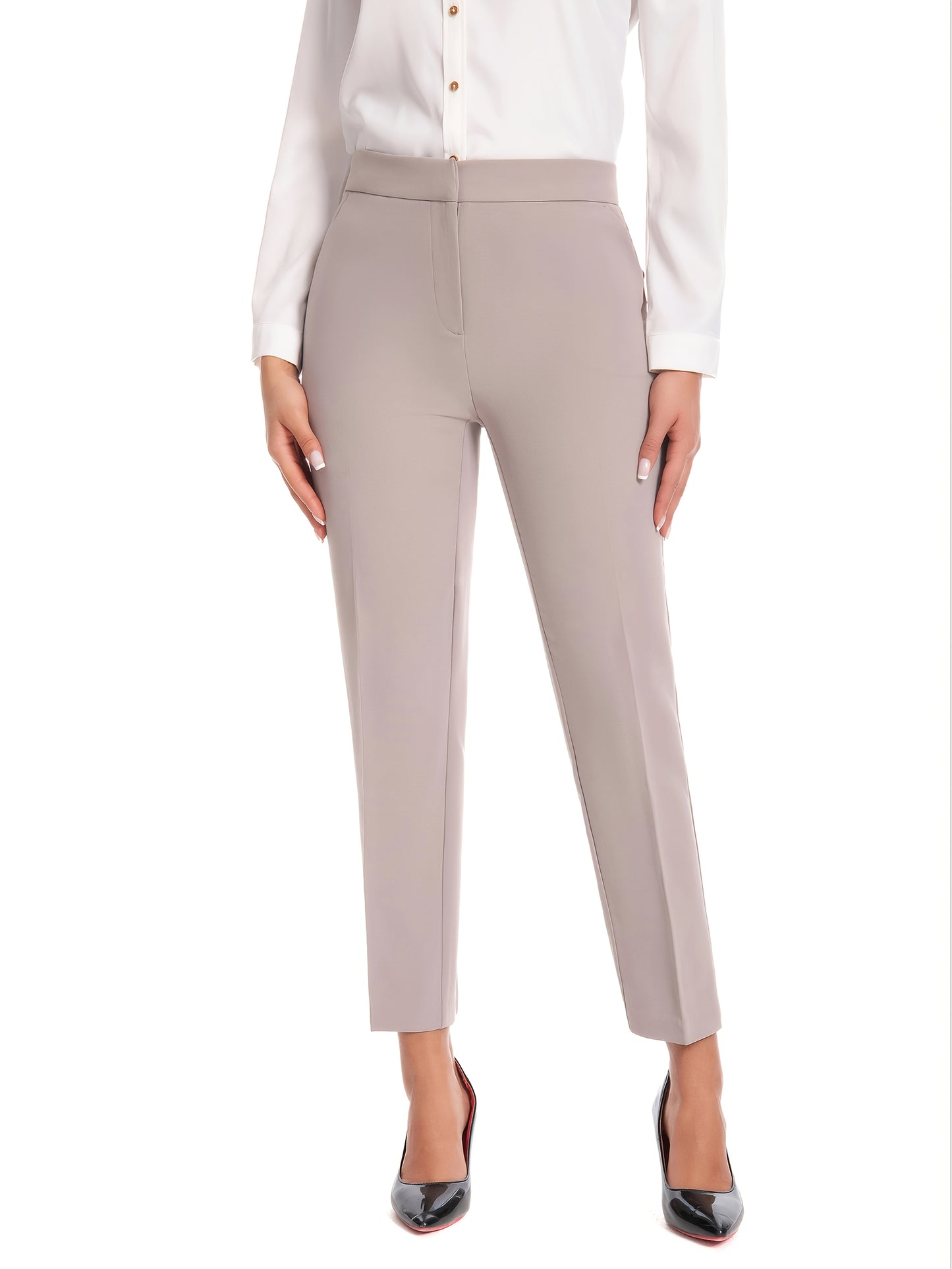 Women'S High Waisted Slim Fit Ankle Dress Pants Stretch Trousers with Pockets, Elegant Office Workwear Bottoms