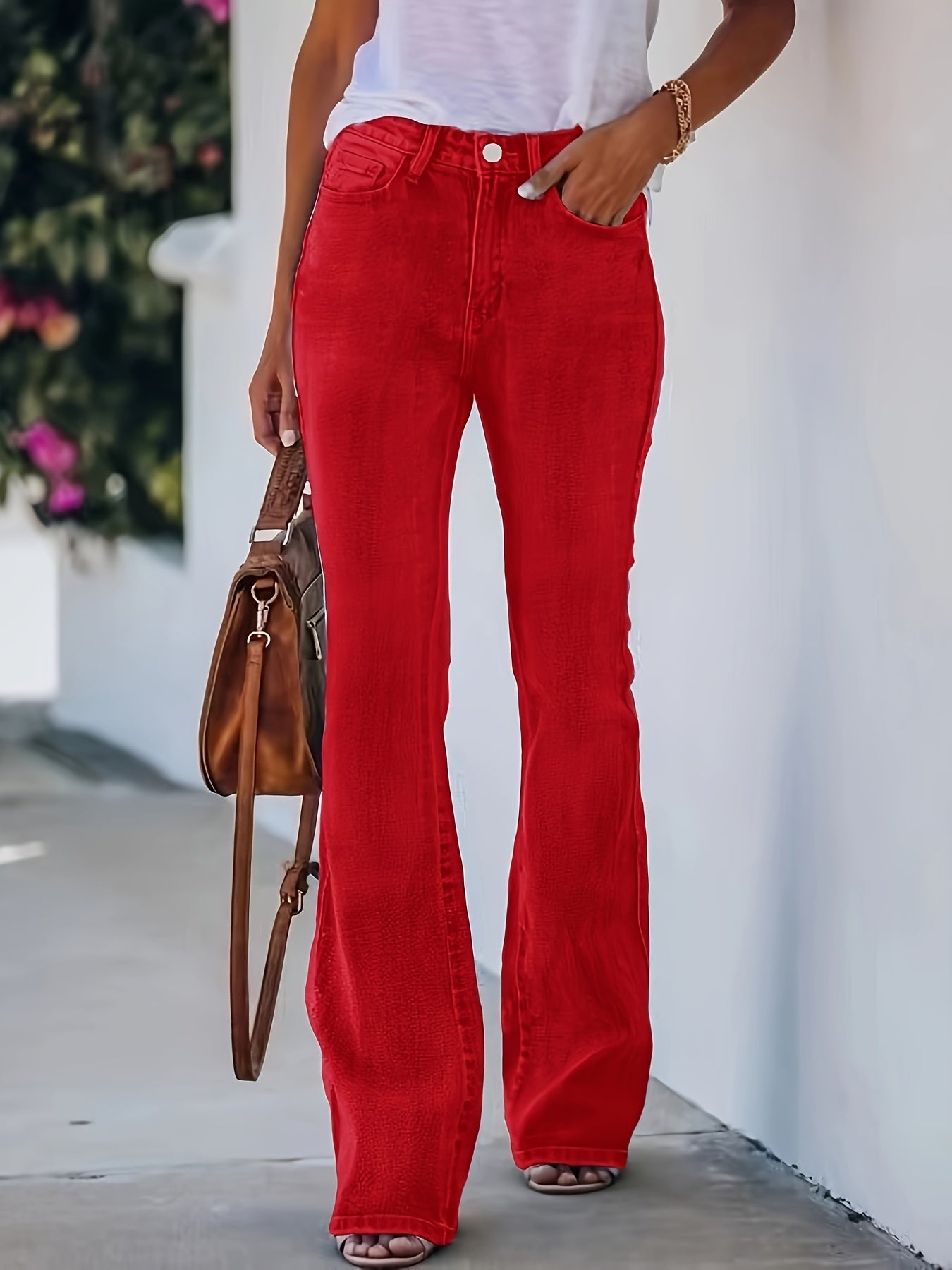 26AW Women'S Stretchy Vintage Multi-Use Casual Chic Mid-Rise Pants with Pockets, Machine Washable, Long-Lasting, Flared Denim Trousers for Trendy Street Style