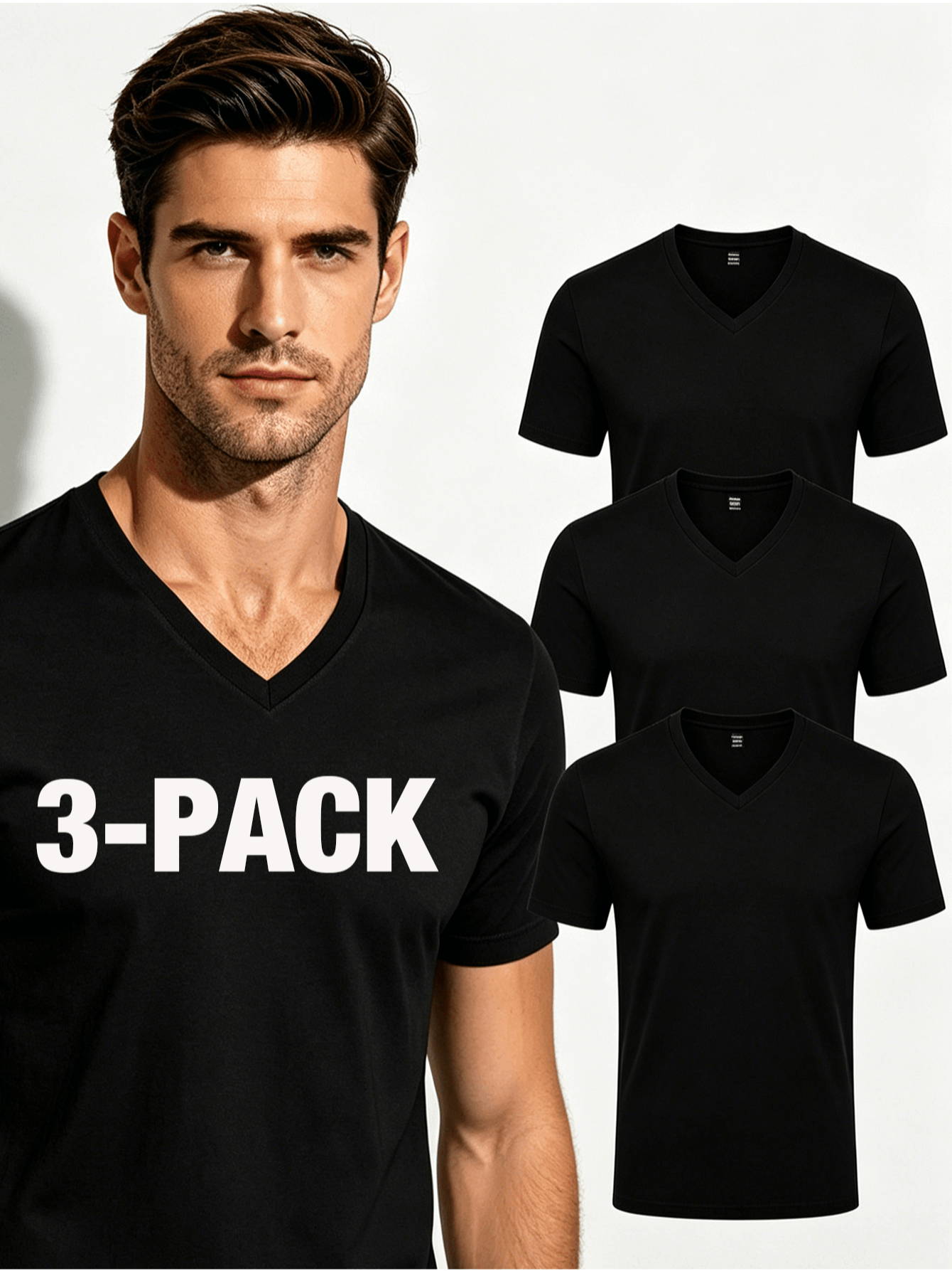 Men's HY01-Black-3pcs V-Neck Slim-Fit T-Shirt - product view 8