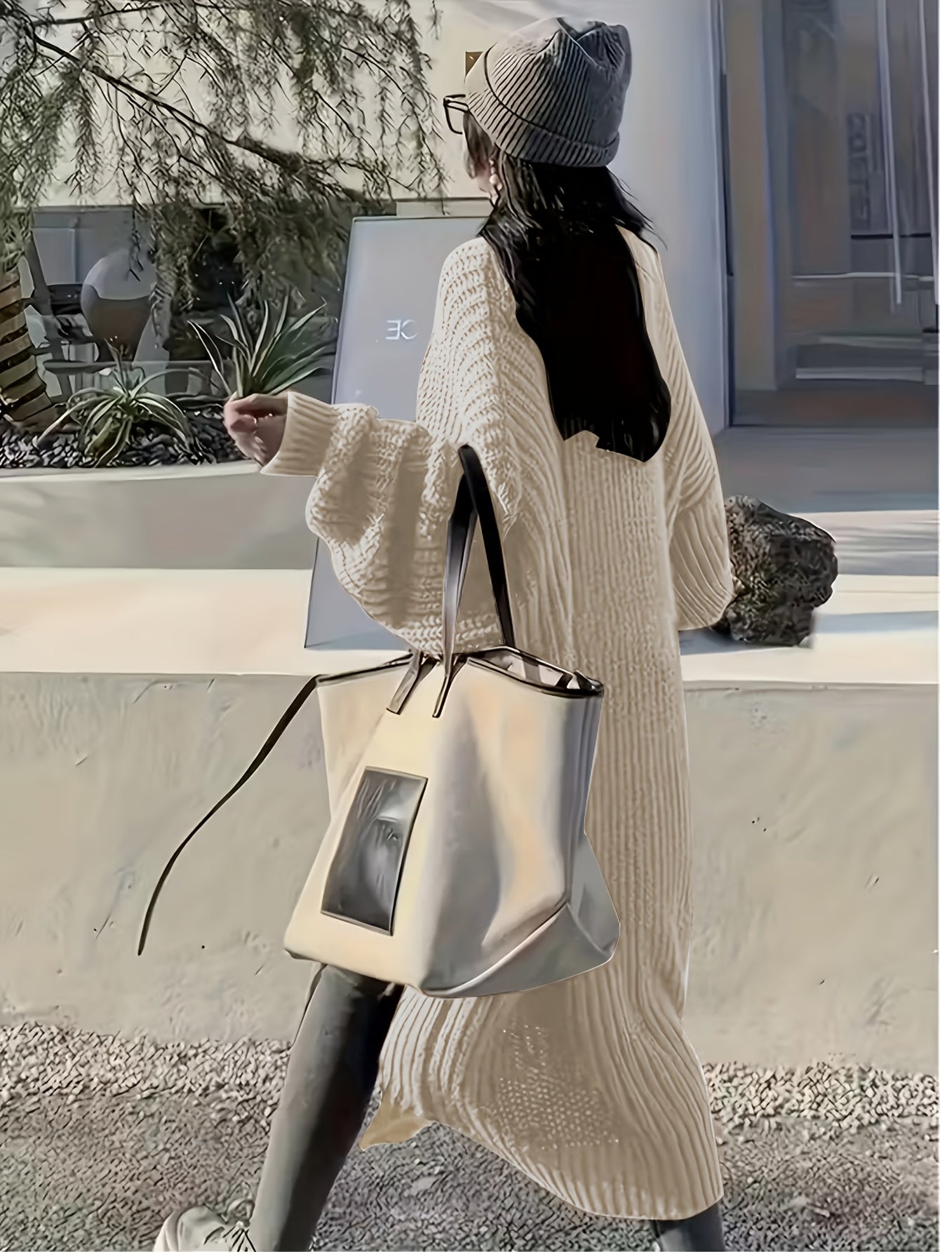Plus Size, Solid Color Plus-Size Women's Long Pocket Cardigan Loose Over-the-Knee Sweater Coat Fashion Versatile Outerwear