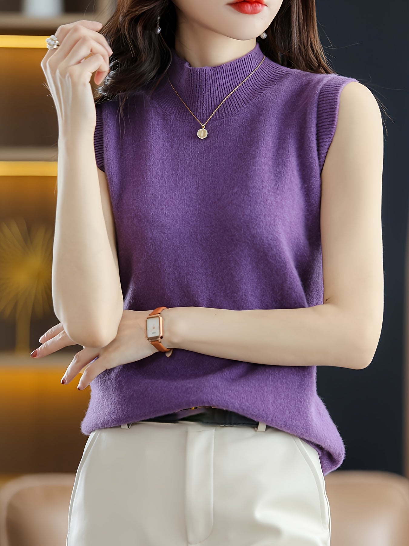 New Women's Vest Women Spring Summer Slim Ladies Short Solid Color All Matching Half High Neck with Sleeveless Top Festive Atmosphere Clothing