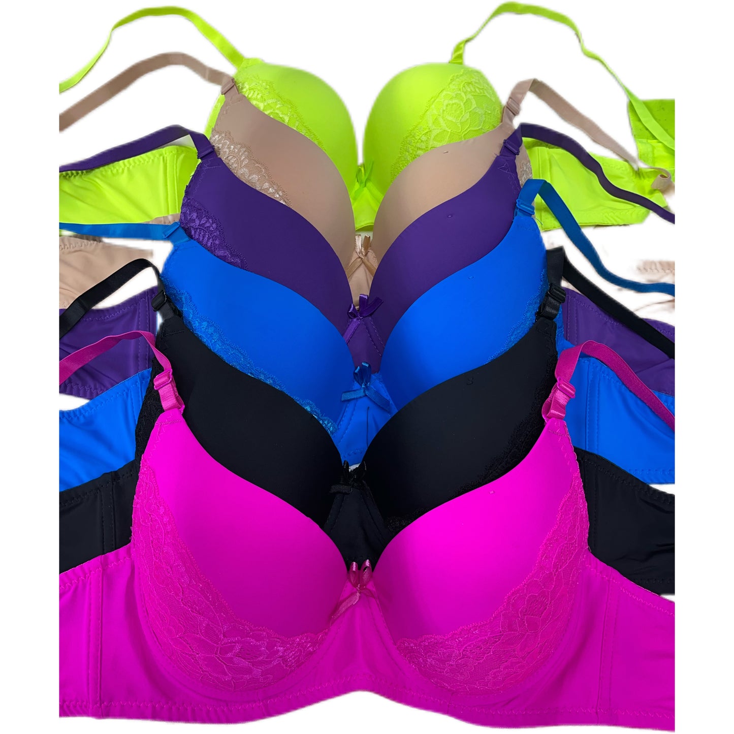 020305 KONGA 6Pack Women's Classic Lace Panel Underwire Support Bra B. C D DD Cup