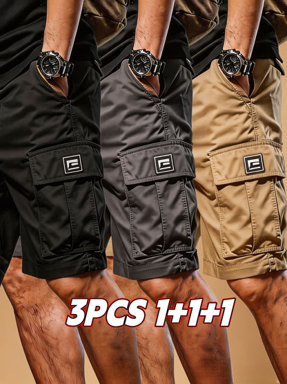 3-pc Men'S Summer Casual Sport Cargo Shorts with Drawstring And Multi-Pockets, for Outdoor Activities, Running, And Hiking, Ideal Gift for Men