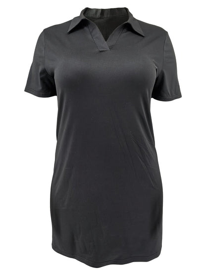 Plus Size - Plus Size - Solid Color Midi Dress with Lapel for Plus Sizes