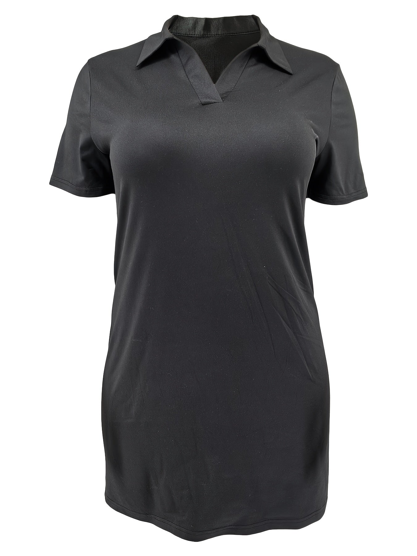 Plus Size - Plus Size - Solid Color Midi Dress with Lapel for Plus Sizes