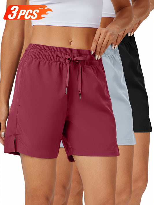 3pcs 5" Womens Shorts Basic Shorts Lightweight Quick Dry Workout Shorts with Pockets