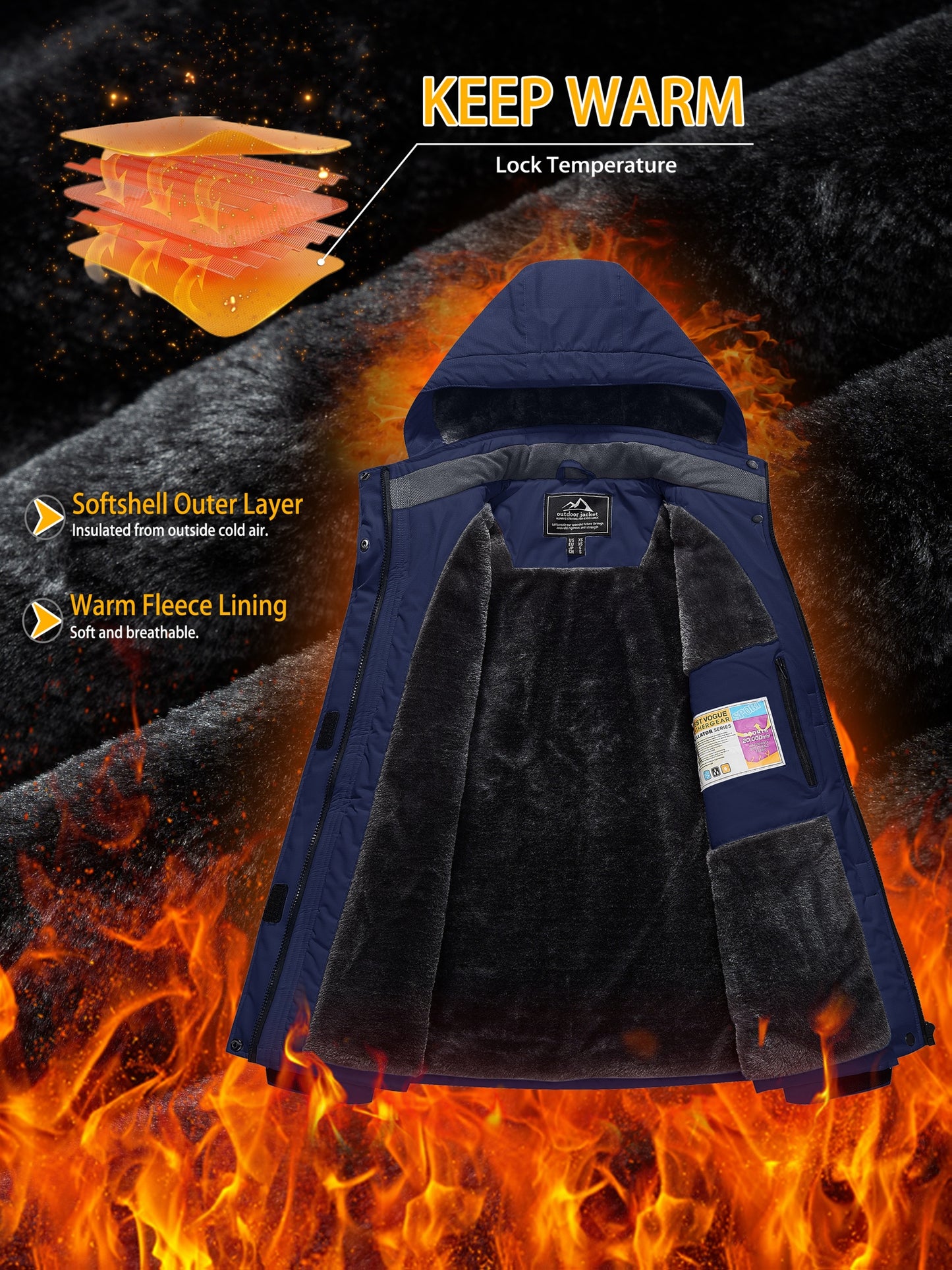 Winter Jacket for Women - Women's Ski Snowboard Jacket Thermal Fleece High Quality Insulated Snow Jacket Casual Work Jacket Outdoor Sports Coat Windbreaker Parka 4 Pockets Camping Snow Jacket Windproof Hood Warm Winter Hiking Fleece Lined Jacket