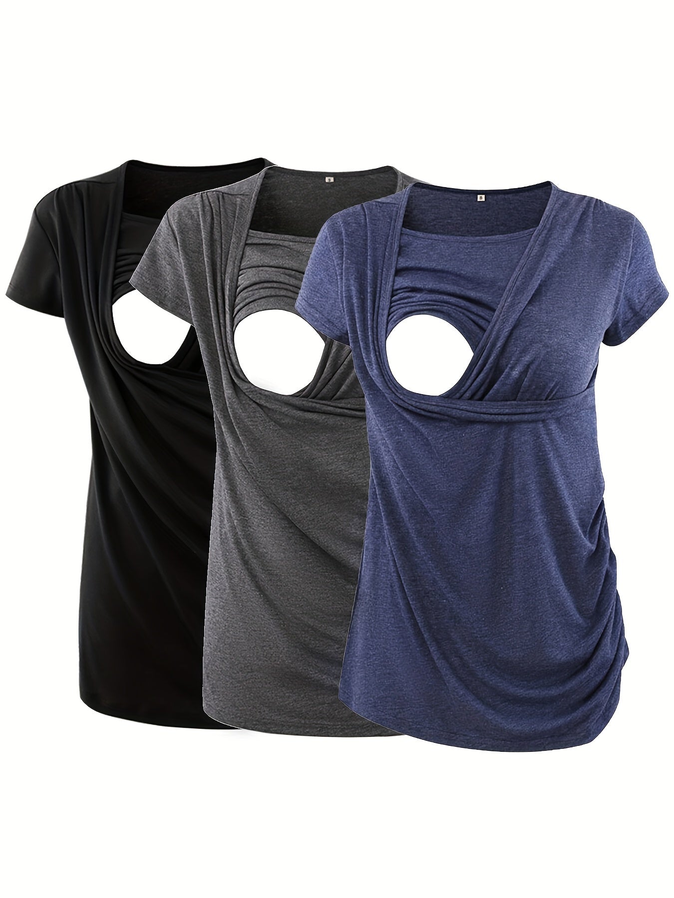 Set of 3 Women'S Short Sleeve Maternity Tops with Side Ruching for Breastfeeding