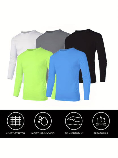 Men'S Long Sleeve Shirts for Active Use - Quick-Drying And Moisture-Wicking, Set of 5, Available in Sizes S to 3XL