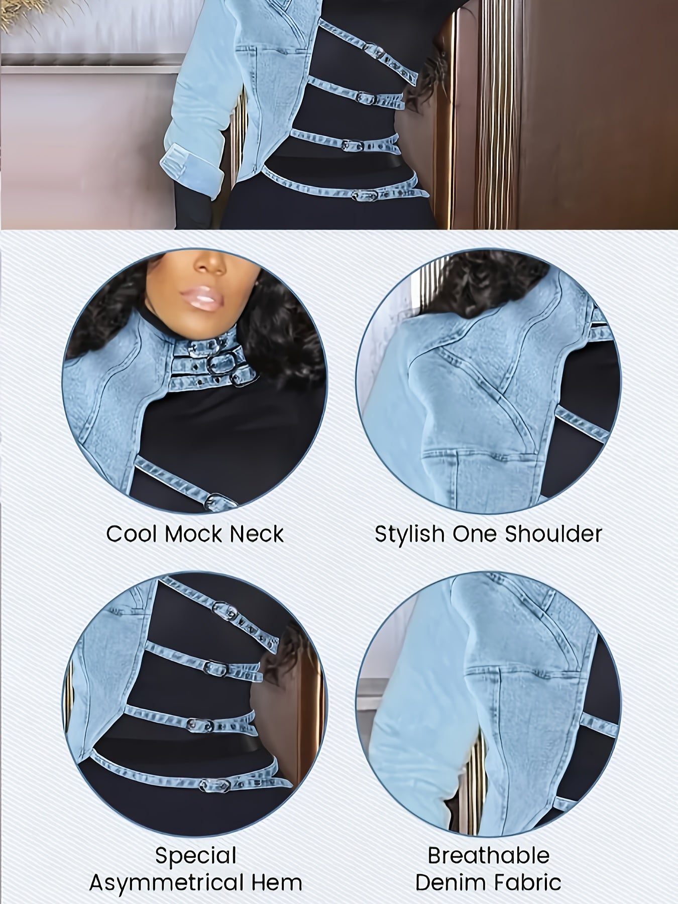 Women'S Casual Denim Jacket, Patchwork Denim Top, Asymmetric Irregular Denim One-Shoulder Short Design