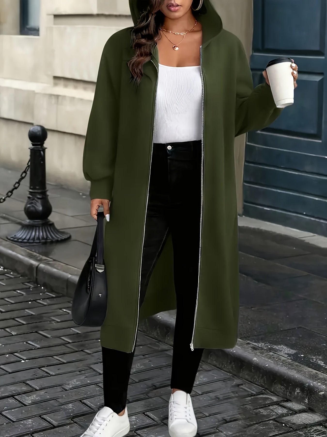 Plus Size - Plus Size - Plus Size Women'S Elegant Hooded Coat - Long Formal to Casual Outerwear, Zipper Closure, All-Season Chic Jacket for Everyday And Special Occasions, Stylish Layering Piece, Sophisticated Design, Durable Construction