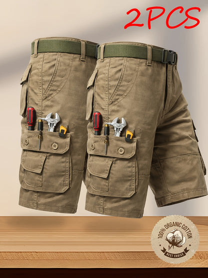 2-Pack Men'S New Multi-Pocket Work Shorts, 100% Pure Skin-Friendly And Breathable Fabric, Running, Travel, And Hiking Shorts, Wrinkle-Resistant And Durable Shorts